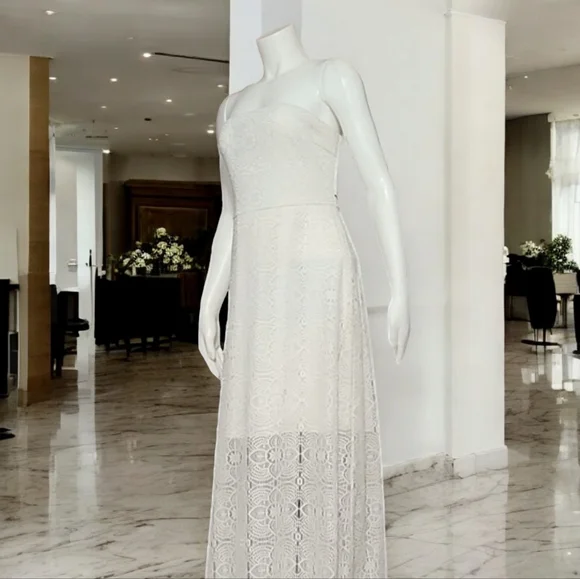 BISOU BISOU Crochet Lace Maxi Dress 10 M White Half Lined Mini Skirt Boho - Picture 5 of 16